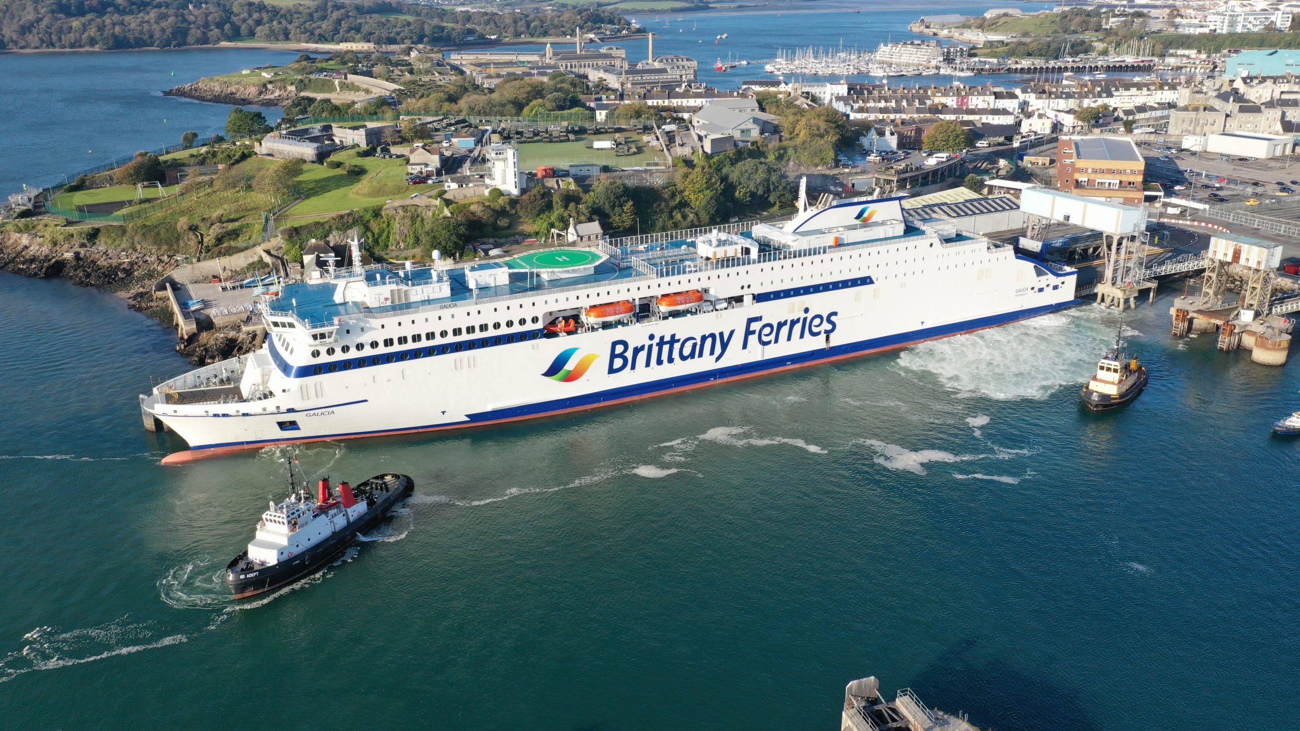 Brittany Ferries Galicia vessel in Plymouth harbor