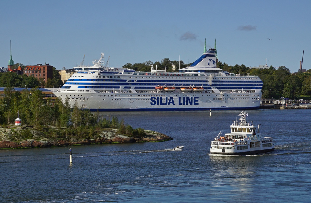 Tallink Silja Line luxury cruise ferry departing Helsinki harbor with modern terminal facilities