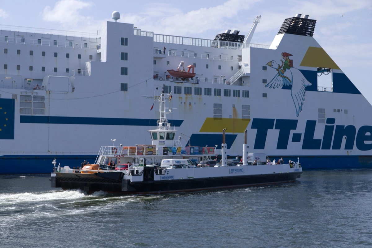 TT-Line ferry operating on Baltic Sea route with distinctive blue and white livery